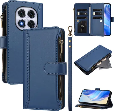 Immagine prodotto di Custodia per Xiaomi Redmi Note 14 Pro 4G, con cerniera, portafoglio in Finto cuoio con tasche per carte, supporto e passante per mano blu