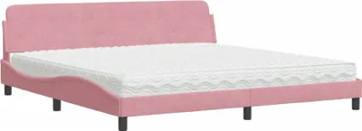 Zdjęcie produktu dla vidaXL Łóżko z materacem "Dover" różowe 200x200 cm aksamitne