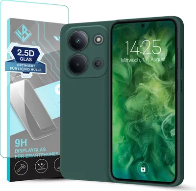 Produktbild von Hülle für Xiaomi Redmi 15C mit 9H Displayglas Displayschutz Case Cover Bumper Smartphone Softgrip Schutzhülle Farbe: Grün