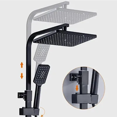 Immagine prodotto di Sistema doccia a soffitto – Miscelatore per doccia – Pannello doccia – Miscelatore termostatico – Colore: nero opaco – Display digitale – Bidet