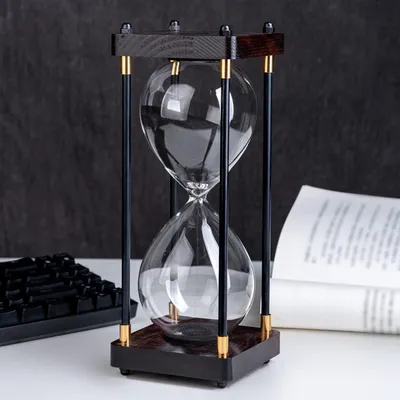Image de Grand sablier Minuteur 60 minutes, cadre métallique en bois Cadeaux de sablier décoratifs