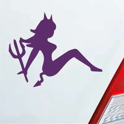 Produktbild von Auto Aufkleber Teufel Teuflisch Sexy Girl Pin Up Devil 12x10 cm Lila Sticker Heckscheibenaufkleber