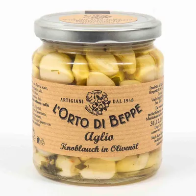 Produktbild von Knoblauch in Olivenöl 314 ml. - L'Orto di Beppe