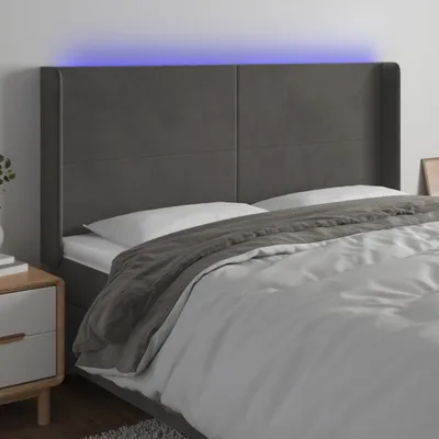 Produktbild von The Living Store LED Kopfteil Dunkelgrau 163x16x118/128 cm Samt