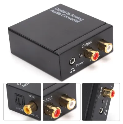 Obrázok produktu pre 3,5mm audio adaptér, digitálny optický/koaxiálny na analógový RCA (L/R) prevodník, určený na prepínanie audio signálov v domácich a profesionálnych zariadeniach (kábel USB, optický kábel, audio kábel)
