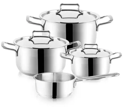 Image de Ensemble de casseroles en acier inoxydable - 7 pièces - Avec couvercles -  LFGB