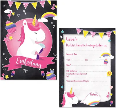 Oblique Unique 6 Einladungskarten Kindergeburtstag Einhorn Party Einladungen