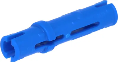 A single blue LEGO Technic pin is shown against a white background.