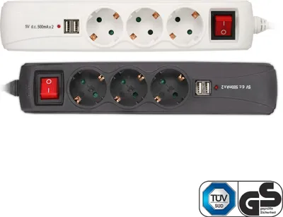 Produktbild von InLine® Steckdosenleiste, 3-fach Schutzkontakt, 2x USB, Schalter, schwarz, 1,5m