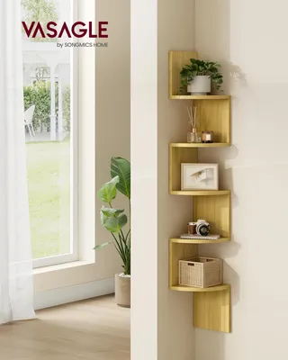 Produktbild von Wand-Bücherregal - 5 Ebenen - Schwebendes Design - Für Bücher und Pflanzen - Wohnzimmer/Schlafzimmer - Hellgelb