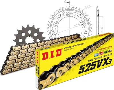Image de Jeu de chaînes DID Stealth 525VX3 / 116 Rivets or