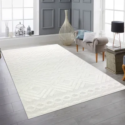 Obrázek produktu pro Boho koberec do obývacího pokoje s diamanty a kruhy v krémové barvě Velikost - 240 x 340 cm