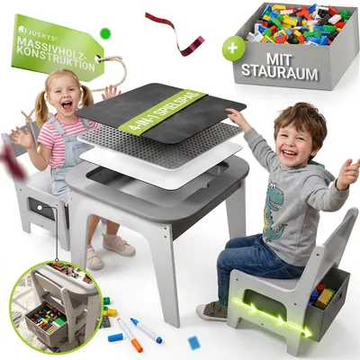Produktbild von Juskys Kindersitzgruppe Milou - Set mit 2 Stühlen, Tisch & Stauraum - Holz - Grau