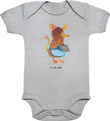 Produktbild von Mr. & Mrs. Panda babyanzug Maus Kekse 12. - 18. Monat - Heather Grey - Geschenk, Strampler, Winter, Weihnachten, overall baby, babykleidung body, Babybody, Kurzarmbody