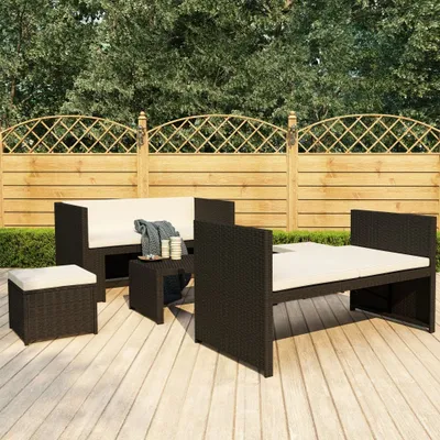 Produktbild von 5-tlg. Garten-Lounge-Set - Sitzgruppe - mit Auflagen Poly Rattan Schwarz - Gartenmöbelset CC26642