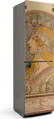 Zdjęcie produktu dla Alfons Mucha portret kobiety - magnetyczna osłona na lodówkę - magnetyczna osłona na lodówkę - magnes na lodówkę - samoprzylepna tablica magnetyczna - folia magnetyczna na drzwi lodówki - 60x205 cm