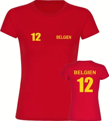 Produktbild von multifanshop Damen T-Shirt - Belgien - Trikot Nummer 12, rot, Größe XL