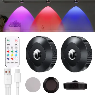 Produktbild von 3er Set LED Spots USB Wiederaufladbar, Kabellose RGB Schrankbeleuchtung mit Fernbedienung, Magnetisch, Unterbauleuchte, Timer & Indirekte Beleuchtung