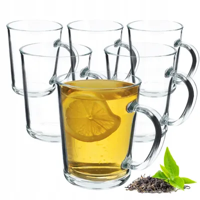 Immagine prodotto di Bicchieri da tè KADAX "Rovte", vetro con manico, bicchiere per succo, tè, caffè, 410 ml, 6 pezzi