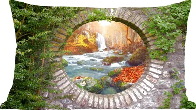 Produktbild von MuchoWow® Zierkissen Sofakissen Wohnzimmer Dekokissen 60x40 cm Herbst - Wasserfall - Natur - Aussicht - Kopfkissen - Polster mit Foto