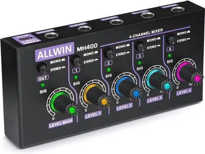 Image de Table de mixage audio compacte à 4 canaux pour mono et stéréo, idéale pour les instruments de musique et les applications scéniques, noire, compacte