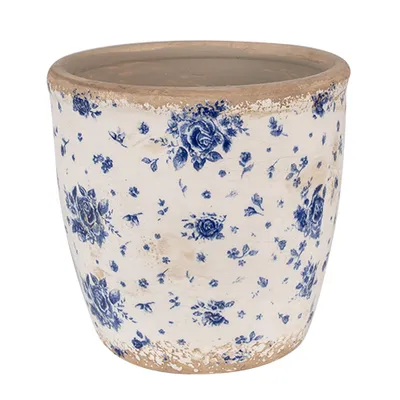 Image de Clayre & Eef Pot de fleurs Ø 16x16 cm Beige Bleu Céramique Roses