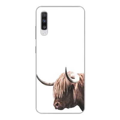 Produktbild von MuchoWow® Handyhülle Schutzhülle Hülle für Samsung Galaxy A70 Schottischer Highlander - Kopf - Weiß Silikon Softcase Handy Hülle - Schutzhaube
