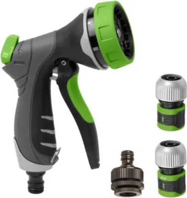Produktbild von Dehner Multifunktionsbrause-Set, 2x Wasserstop, 1/2 Zoll Hahnstück, ca. 17 x 8 cm, Aluminium/Gummi, grün/grau