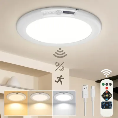Zdjęcie produktu dla Akumulatorowa lampa sufitowa z czujnikiem ruchu Wewnętrzna lampa sufitowa USB na baterie Bezprzewodowa lampa sufitowa LED Kuchnia Przedpokój Balkon Schody do piwnicy Garaż Sypialnia