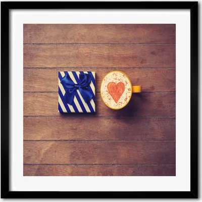 Produktbild von Bild - 50 cm x 50 cm - MDF - Rahmen, Wandkunst - Kaffee und ein Geschenk