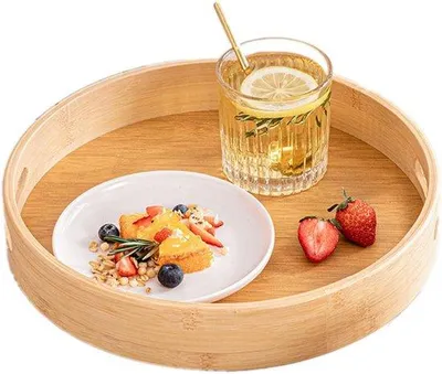 Image de Plateau en bambou avec poignées et rebord, naturel, 1 pièce
