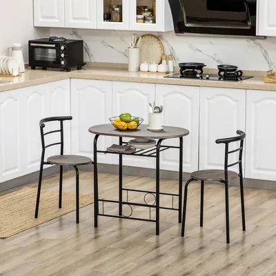 Produktbild von Bistro-Set 3-teilig Schwarz, Esstisch-Set mit 2 Stühlen MDF Metallrahmen, Ablagefach oval | 80x53x74,5 cm | Tisch 60 kg, Stuhl 130 kg | platzsparend
