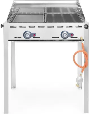 Image de HENDI Système de gril Green Fire 2 brûleurs, Profi Line, 2 grilles en acier inoxydable Gastronorm 1/1, 11,6kW, 740x612x(H)825mm