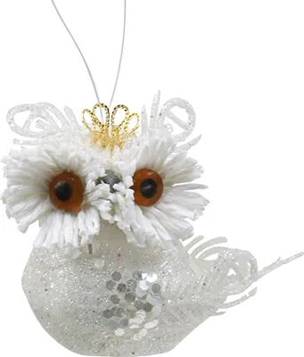 Produktbild von Deko Eule mit Krone Hänger Weiß Glitzer 6,5x8cm 6er Set Weihnachtsdeko, 6 Stück