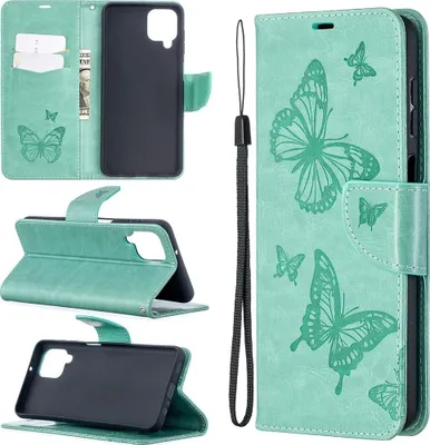 Produktbild von Mobigear Butterfly  Samsung Galaxy A12 Hülle Klapphülle Geldbörse - Türkis