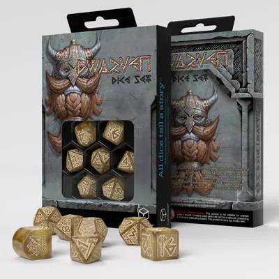 Produktbild von Q-Workshop Würfelset Gold - Dwarven Dice 7 Stück Fantasy Rollenspiel