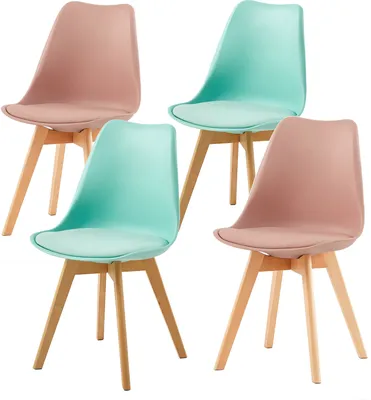 Produktbild von IPOTIUS 4er Set Esszimmerstühle mit Massivholz Buche Bein, Skandinavisch Design Gepolsterter Küchenstühle Stuhl Küche Holz, 2 Mintgrün + 2 Rauchrosa