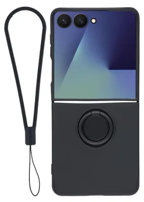 Obrázok produktu pre Puzdro Avizar pre Galaxy Z Flip 8, s mäkkou povrchovou úpravou, s držiakom na prst a remienkom na zápästie, čierna farba