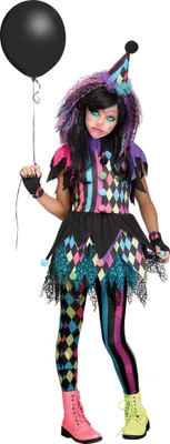 Produktbild von Neon Clown Kleid - Halloween Kostüm Kinder Mädchen Kindergröße: 152-164