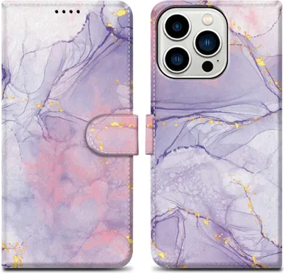 Produktbild von Cadorabo Schutzhülle für Apple iPhone 14 PRO Hülle Design Lila Handyhülle Schutzhülle Etui Magnetisch Case Cover