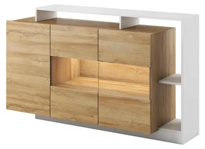Produktbild von Kommode Sideboard PANZO 155 cm Eiche Grandson Weiß LED Grifflos