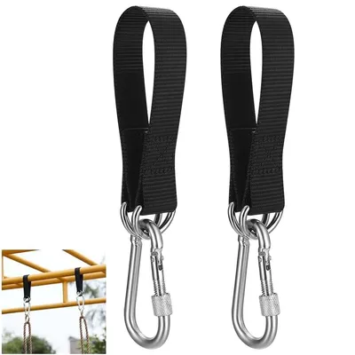 Produktbild von 2er-Set Hängematten-Befestigungsbänder, Schaukelbaum-Gurte, Aufhängeset für Hängesessel & Baumschaukel mit Karabinern und D-Ringen