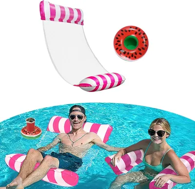 Produktbild von Luftbett für Erwachsene und Kinder, Wasserhängematte mit Netz, 130 × 70 cm, mit Becherhalter