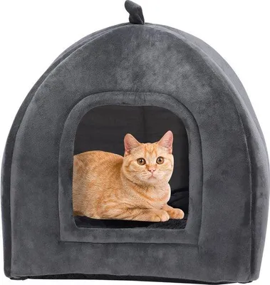 Produktbild von Famanu Katzenhaus Gemütlich Faltbar Warm Grau XXL 42 x 42 x 45 cm