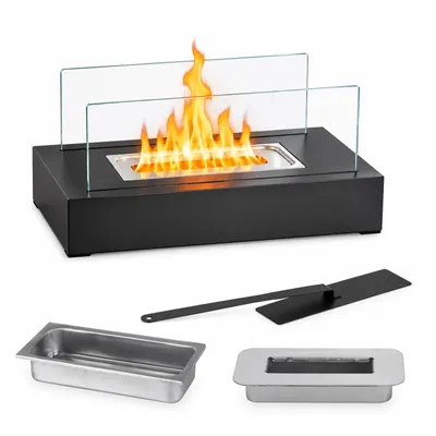 Produktbild von ZMH Rechteckiger Bioethanol Tischkamin Schwarz 35cm 250ml Edelstahl Glaskamin Indoor Outdoor Tisch Dekofeuer Glasfeuer Kaminfeuer