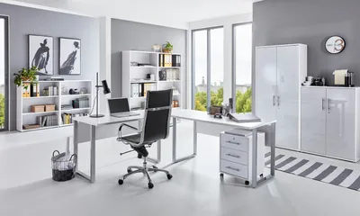 Produktbild von Büromöbel-Set TABOR PRO 6 in weiß / weiß Hochglanz, Arbeitszimmer Komplett-Set