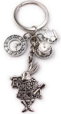 Produktbild von Onwomania Schlüsselanhänger Keychain Silber Metall Osterhase Uhr Tee Hase Anhänger Tripple