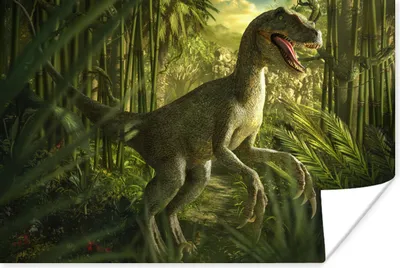 Produktbild von MuchoWow® Poster Dinosaurier - Pflanzen - Grün - Illustration - Kinder - Jungen 90x60 cm - Schlafzimmer