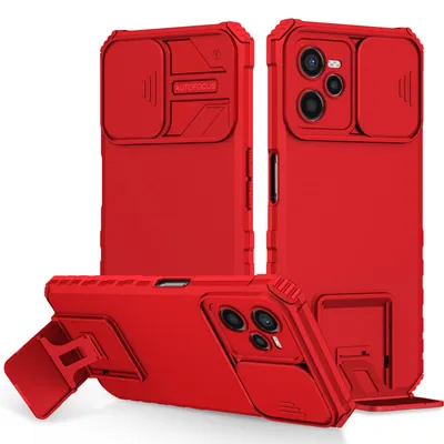 Image de Étui pour OPPO Realme C35 étui de protection militaire double couche avec support et protection coulissante de l'appareil photo rouge