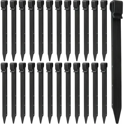 Imagen del producto de 25 estacas de plástico de 25 cm para jardín, bordes de césped y tiendas de campaña (negro)